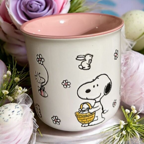 Peanuts HOPPY EASTER Snoopy, Woodstock, and bunnies 21 oz Ceramic Mug - NWT - Picture 2 of 5